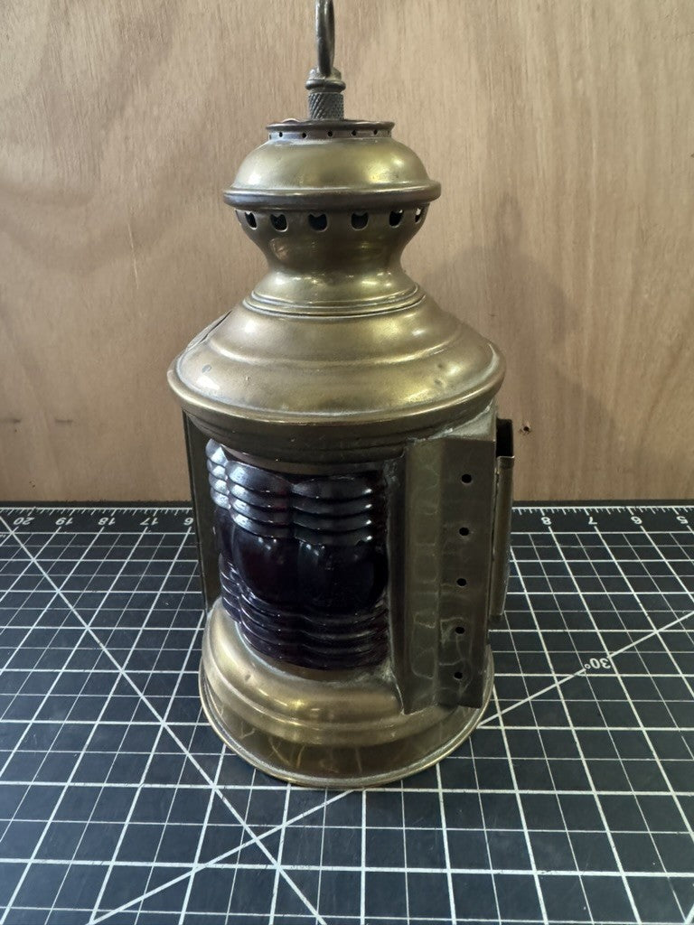 Antique Maritime Boat Lantern – Red & Blue Ship Oil Lamp – Triplex Trademark