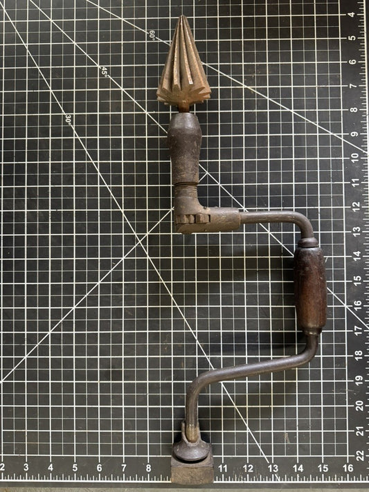 Vintage Hand Ratchet Bit Brace Drill w/ Spiral Flute Pipe Burring Reamer
