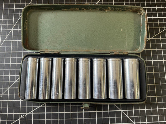 Vintage 8pc Deep Socket Set w/ Original Green Tin – Taiwan