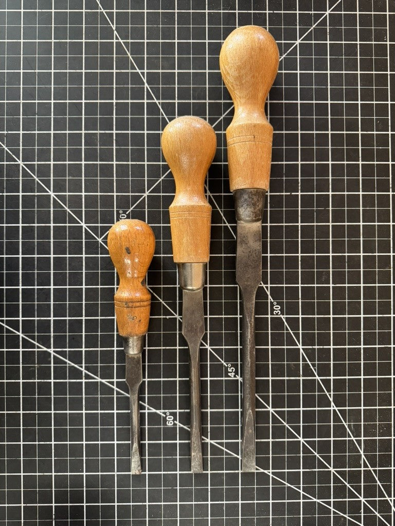 Lot of 3 Vintage “Clay” Sheffield England Woodworking Chisels – Wood Handles