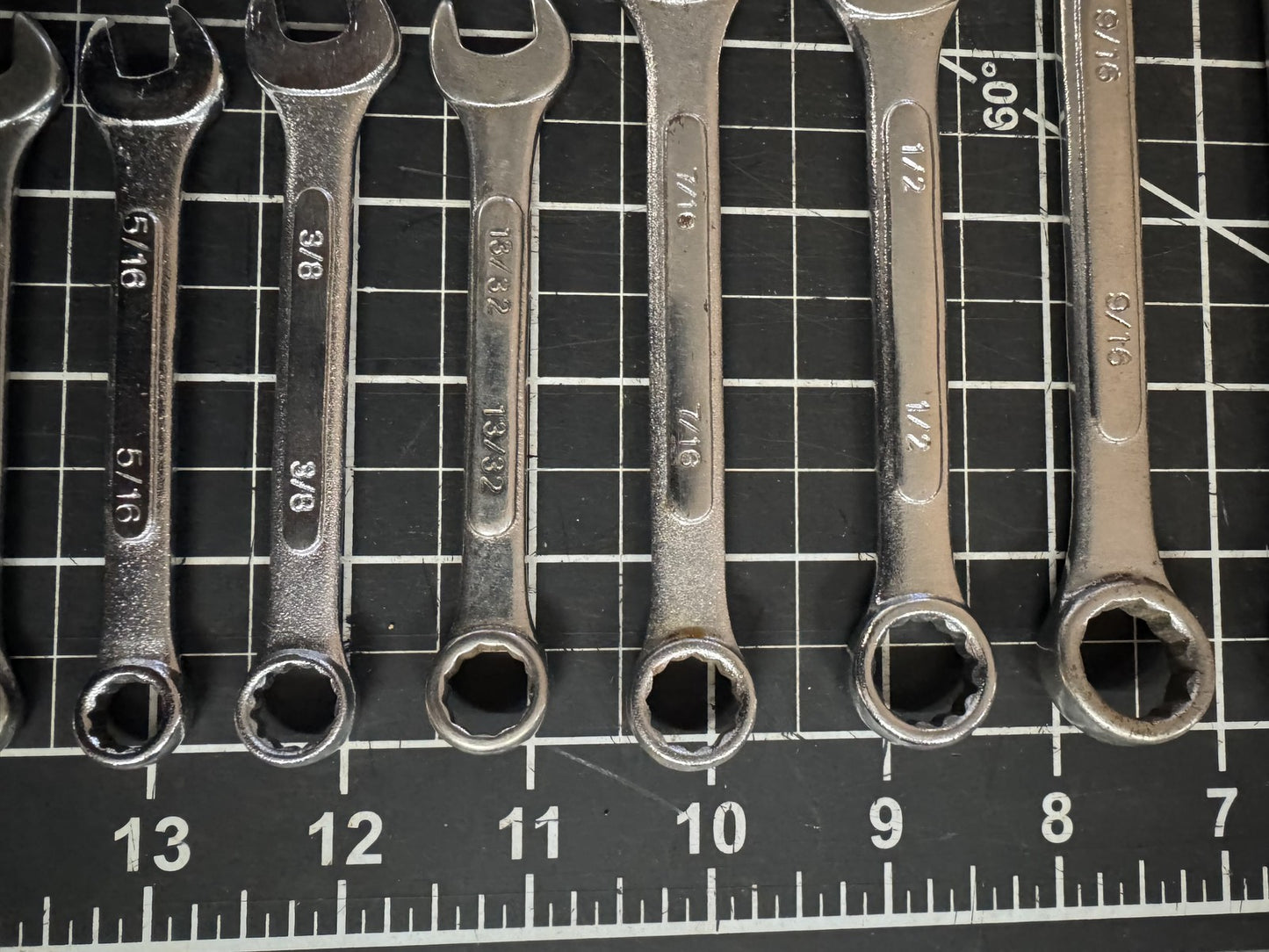 12pc Lot of Combination Wrenches – Mixed Brands – India – SAE Sizes 1/4” to 7/8”