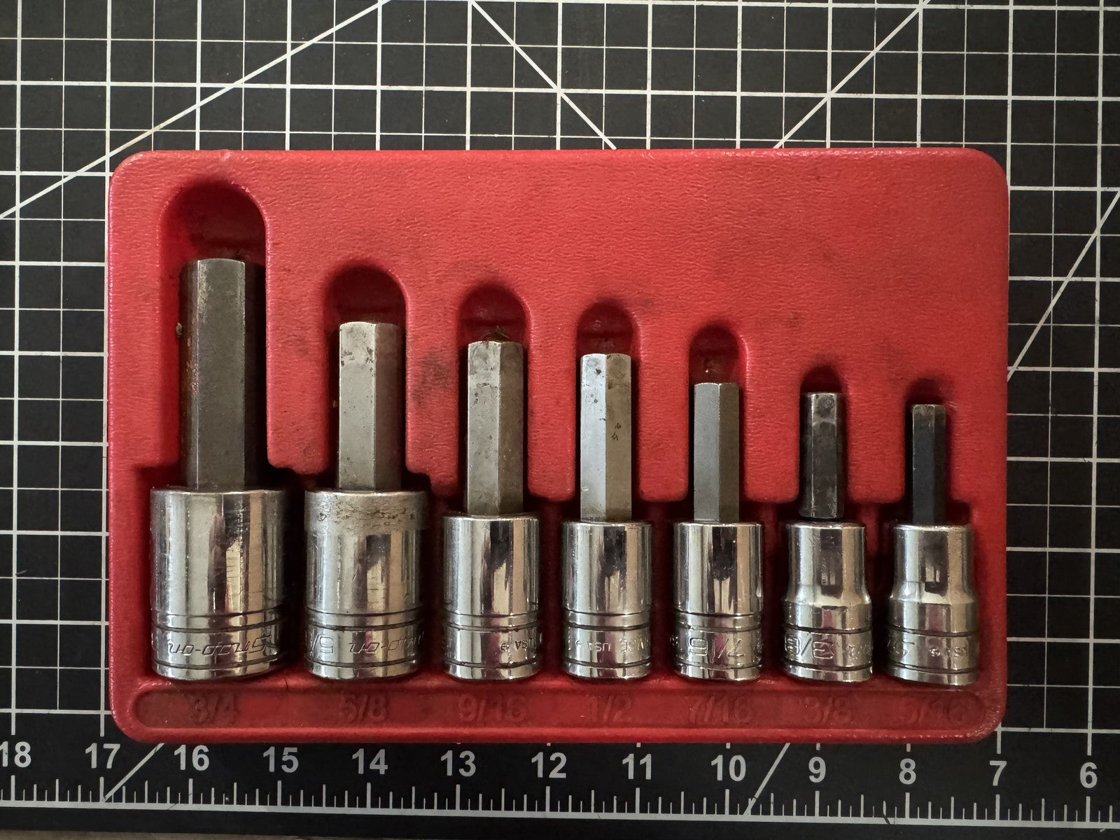 Snap-on 7pc Standard Hex Bit Socket Driver Set SA24E–SA10E USA