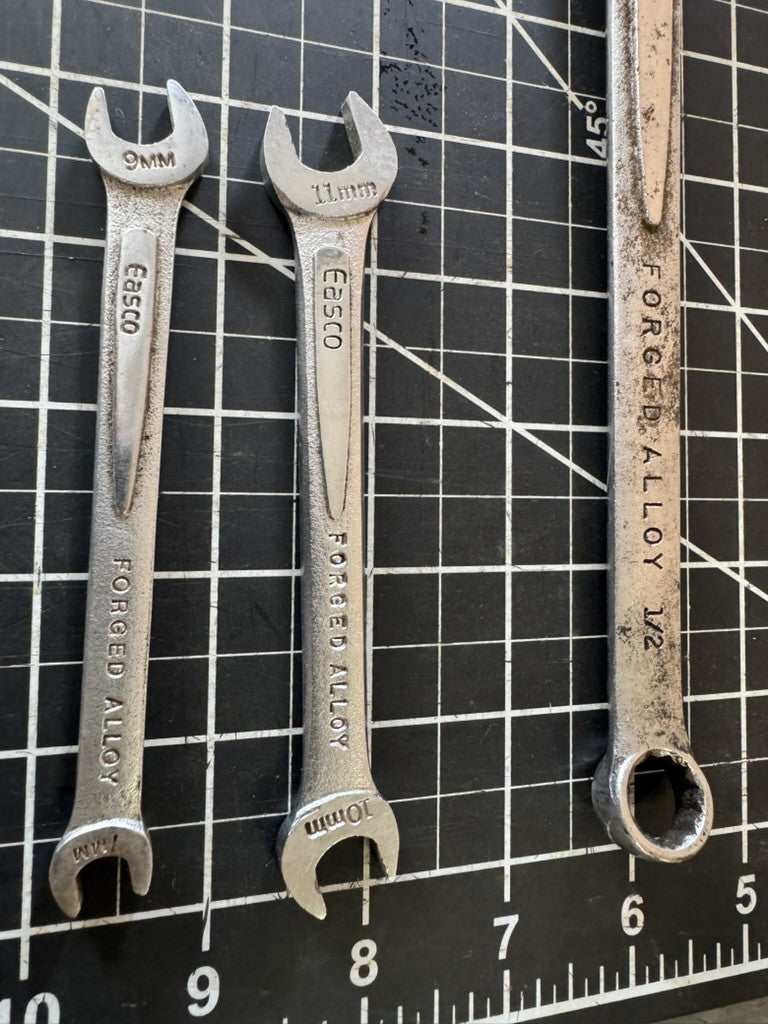 Lot of 3 Vintage Easco Wrenches – Box End & Double Open – Made in USA