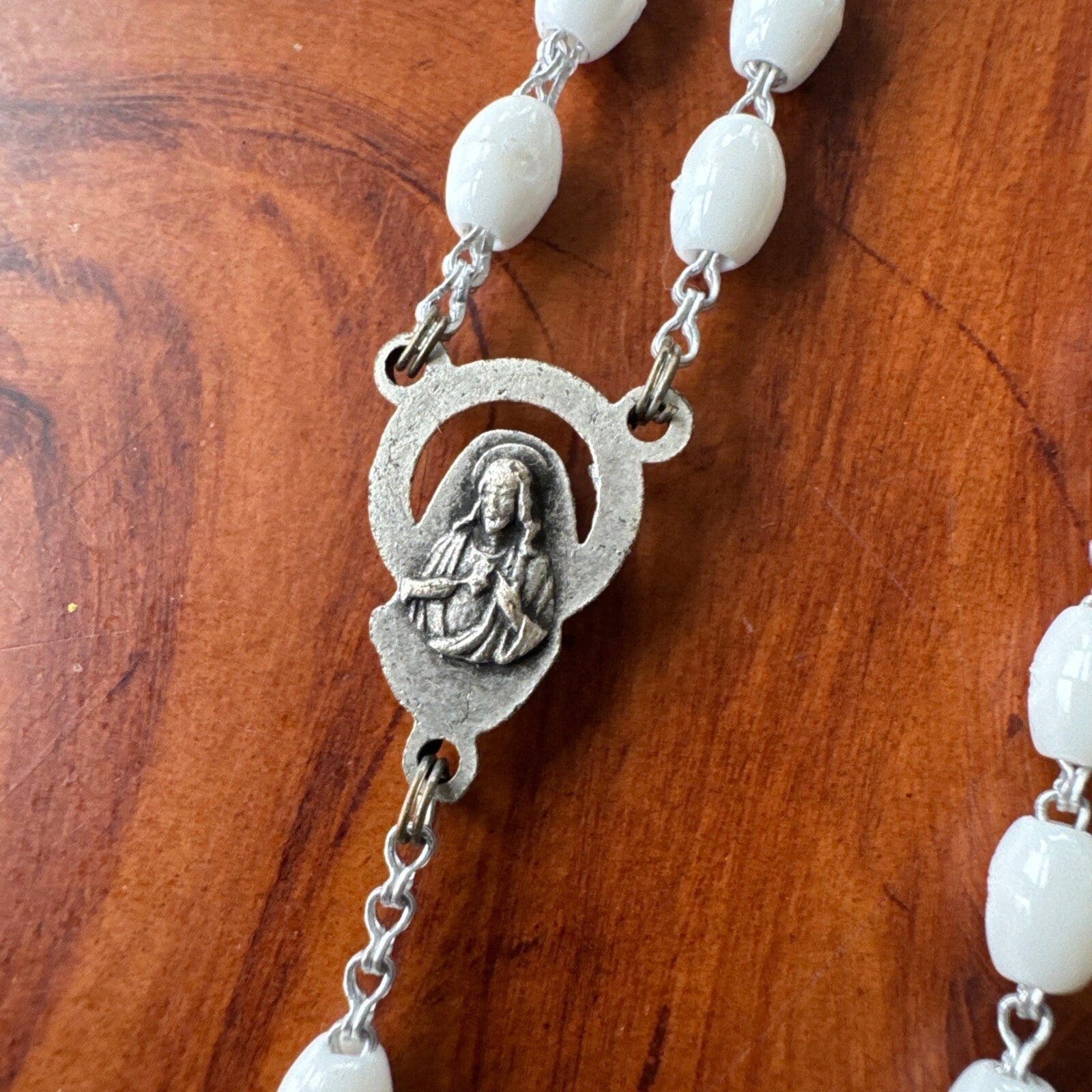 Vintage Catholic Religious White Rosary Beads, Made In Italy