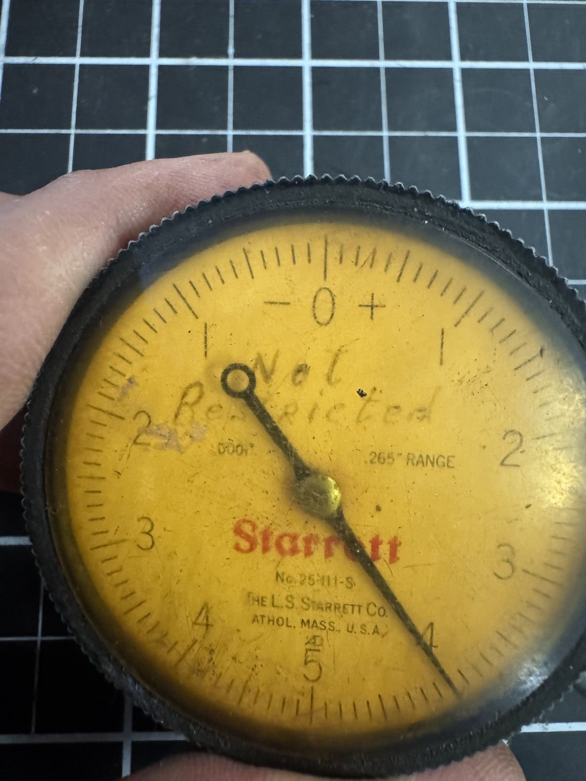 Starrett 25-111-S Dial Indicator – .001” Grad, .250” Range, Jeweled USA