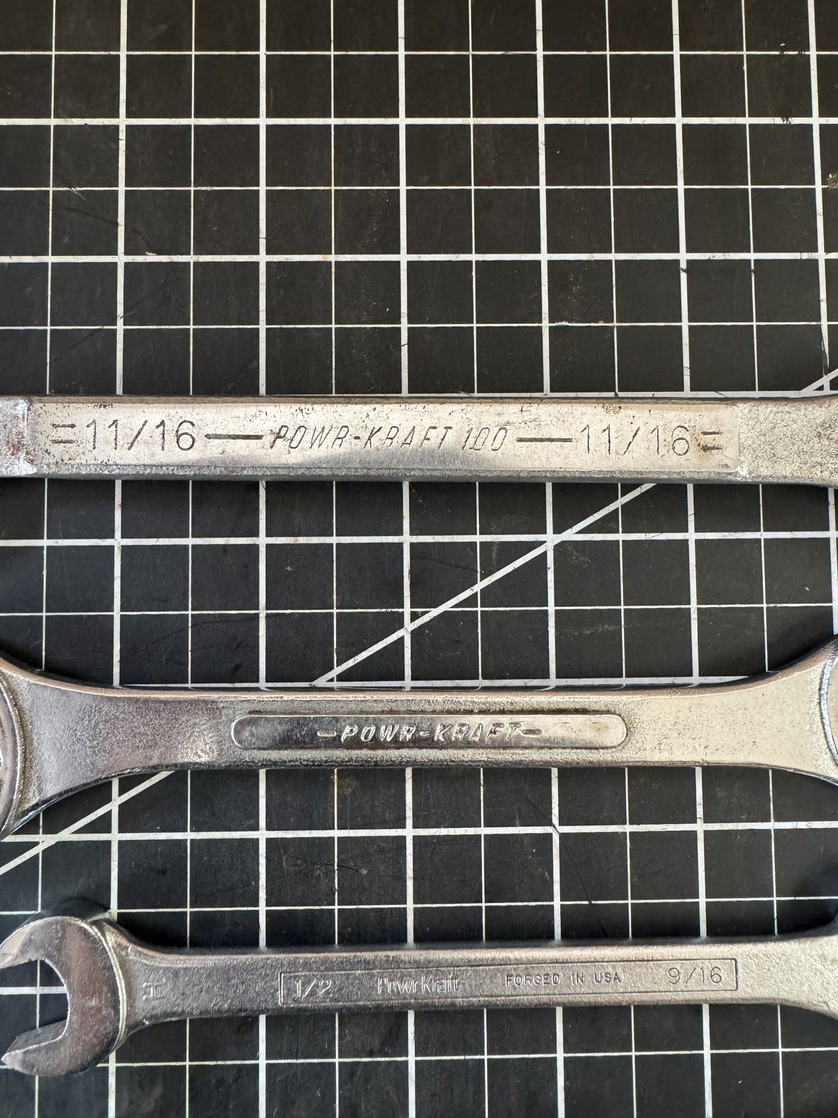 Lot of 5 Vintage PowerKraft Wrenches – Combination & Double Open – USA