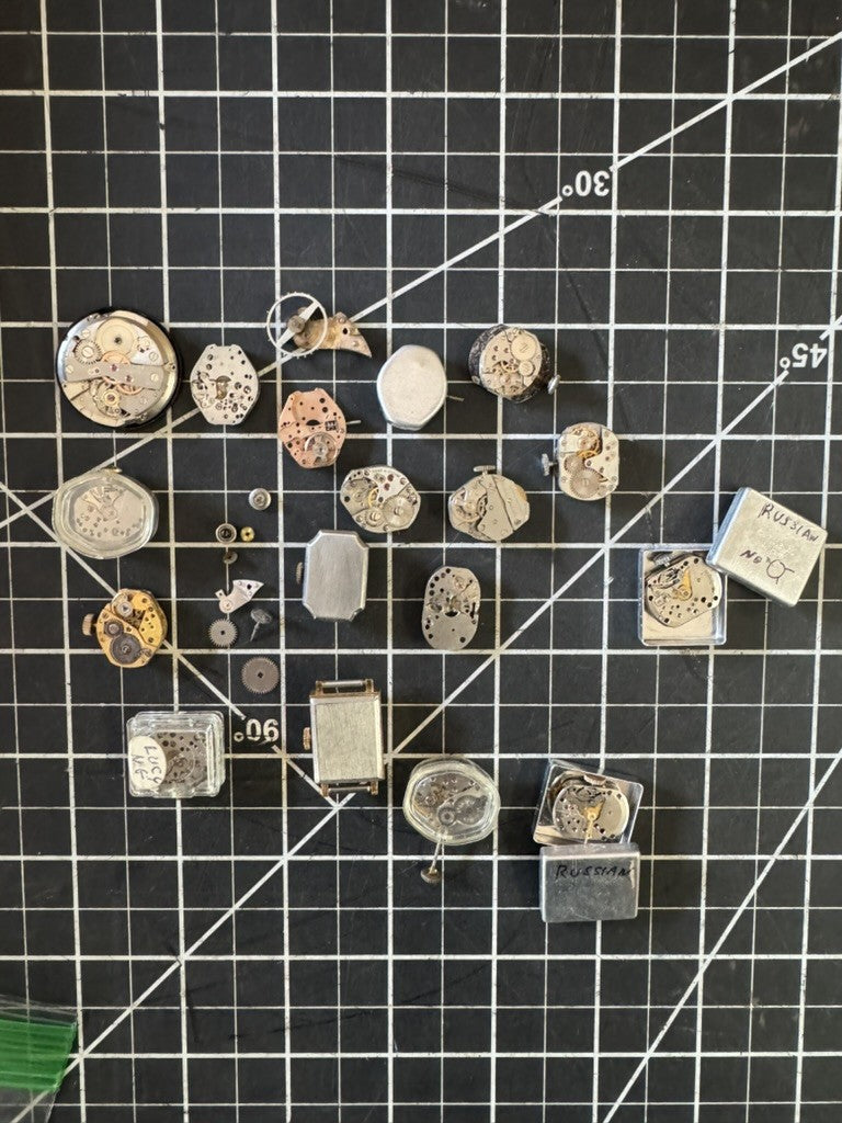 Lot of Vintage Watch Parts & Movements – Cases, Dials, Mechanisms – Russian