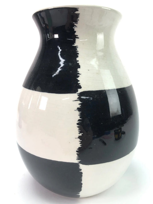 Handmade Bitossi Black & White Ceramic Vase – Made in Italy – 8” Tall