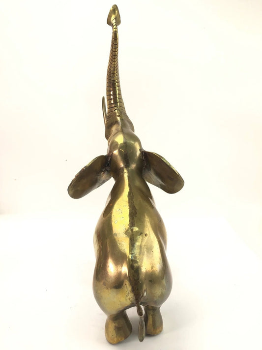 Vintage Brass Elephant Sculpture – 17” Tall Circus Display with Raised Trunk