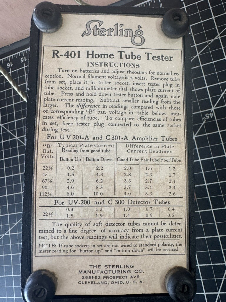 Sterling R-401 Home Tube Tester – Vintage Electronics – Untested