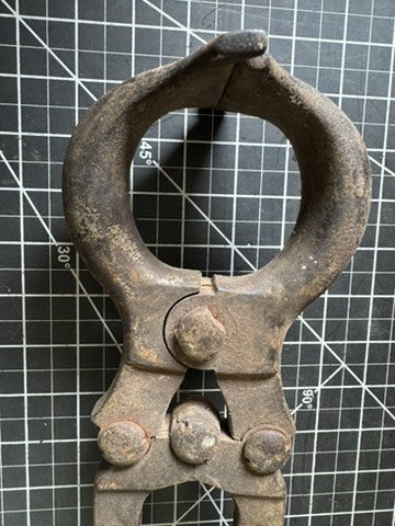 Vintage Bull Castration Tool – Forged Steel, 19” w/ Wood Handles, Made in USA