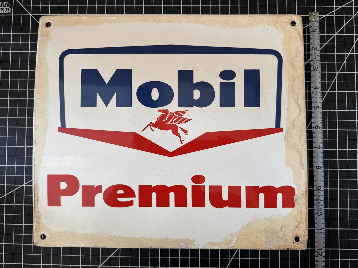 Vintage “Mobil Premium” Porcelain Gas Pump Plate Sign – Gas & Oil Advertising