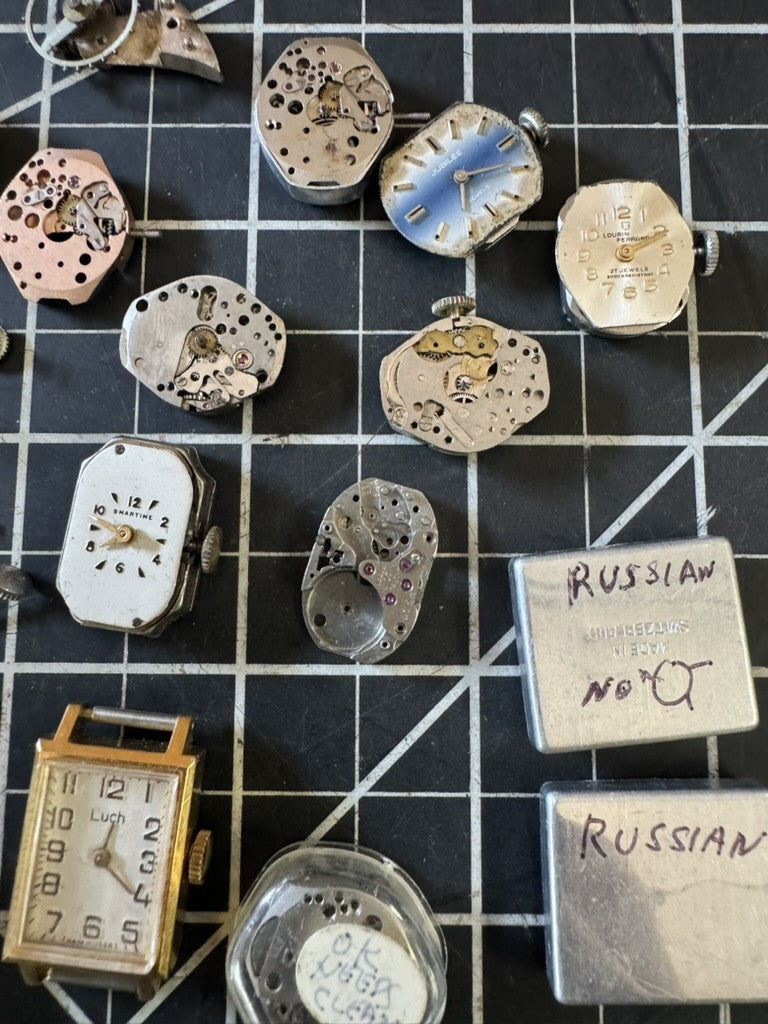 Lot of Vintage Watch Parts & Movements – Cases, Dials, Mechanisms – Russian