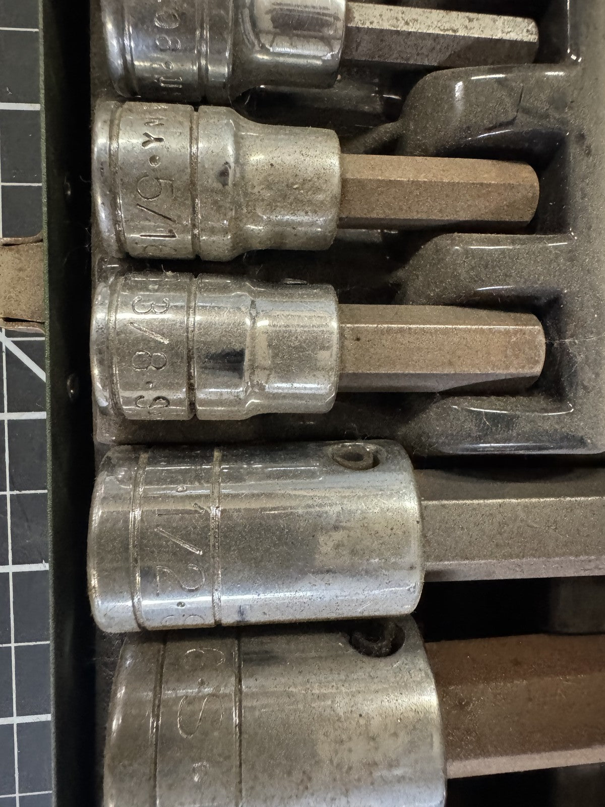 S-K 9pc Fractional Hex Bit Set – 3/8” & 1/2” Drive, Vintage w/ Original Tin