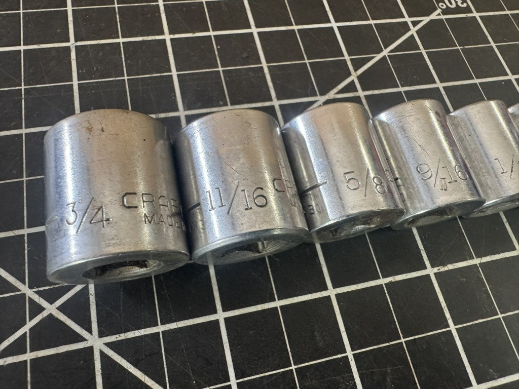 Vintage Craftsman V-Series 7pc Socket Set – 3/8” to 3/4” – 12pt – USA