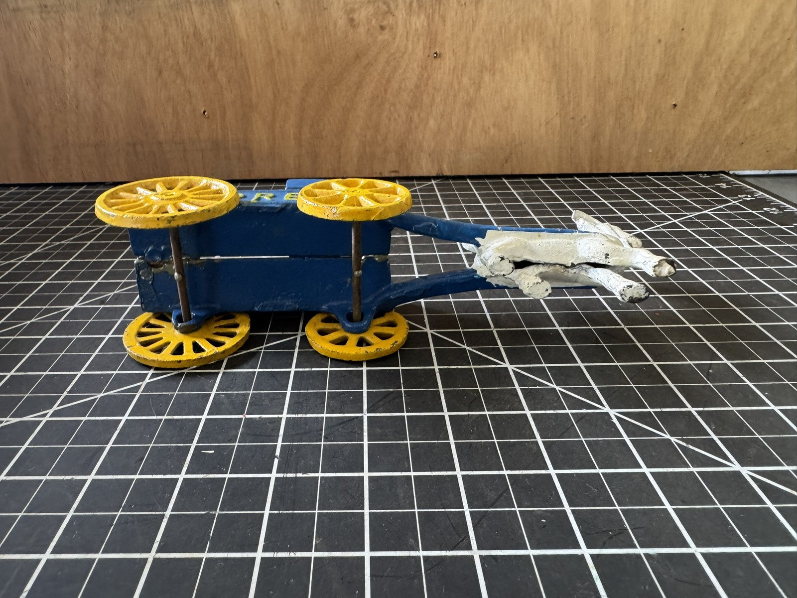 Vintage Cast Iron Express Goat Carriage Wagon Buggy Cart – Blue, 8”