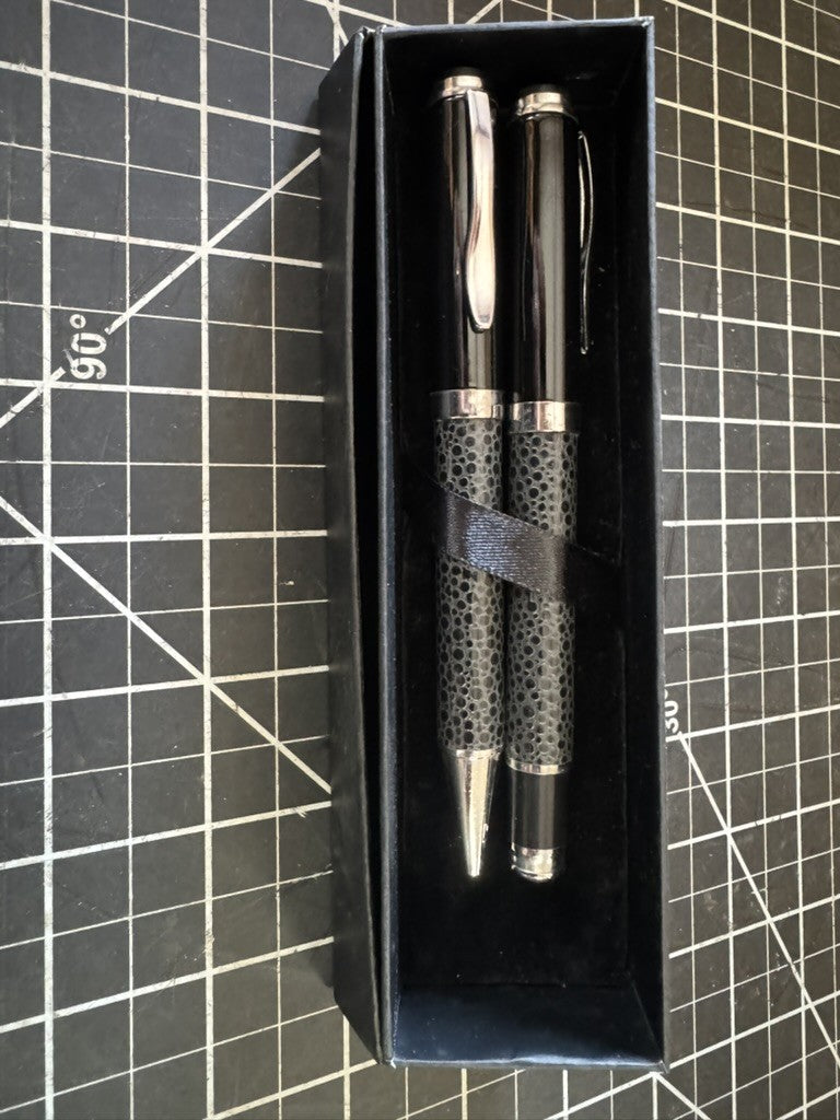 Vintage Avon Gold Coast Silver & Black Pen Set – NOS in Gift Box