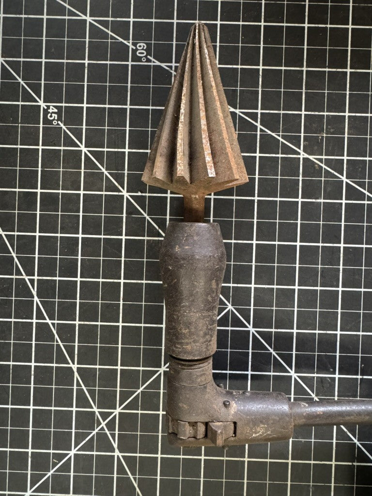 Vintage Hand Ratchet Bit Brace Drill w/ Spiral Flute Pipe Burring Reamer