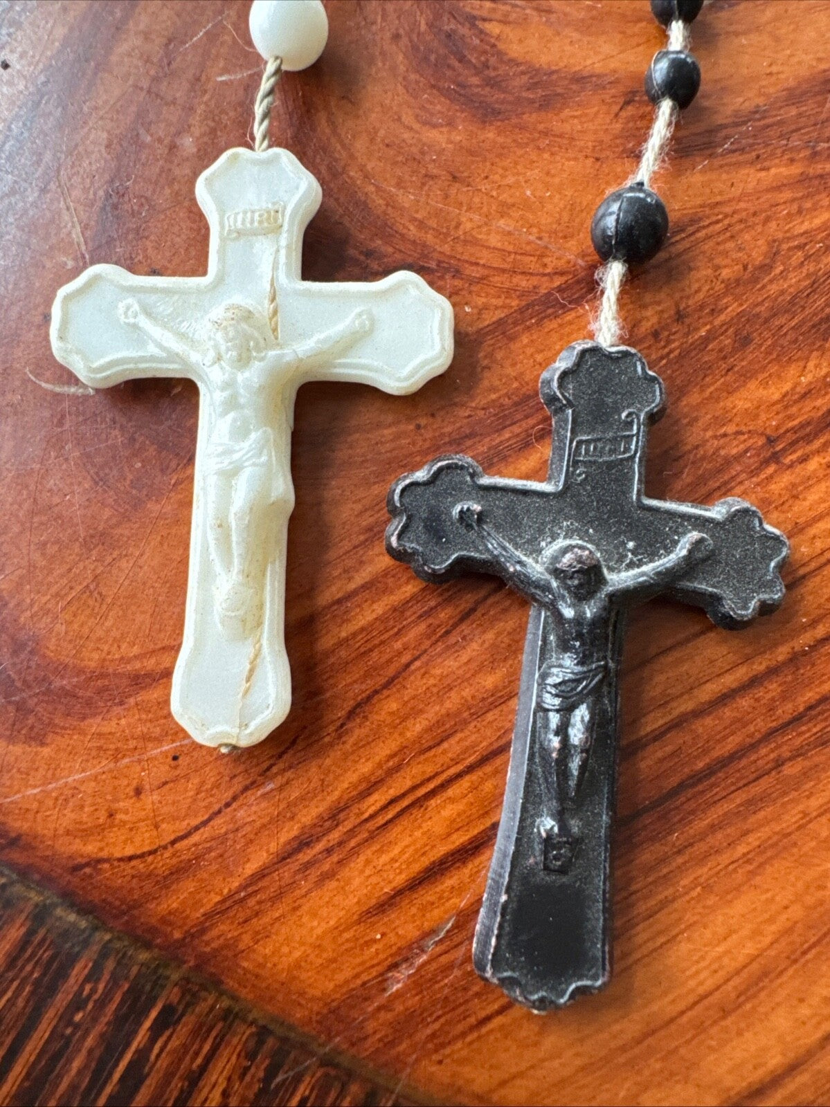 Vintage Catholic Rosary Plastic Prayer Beads Crucifix Lot (2)