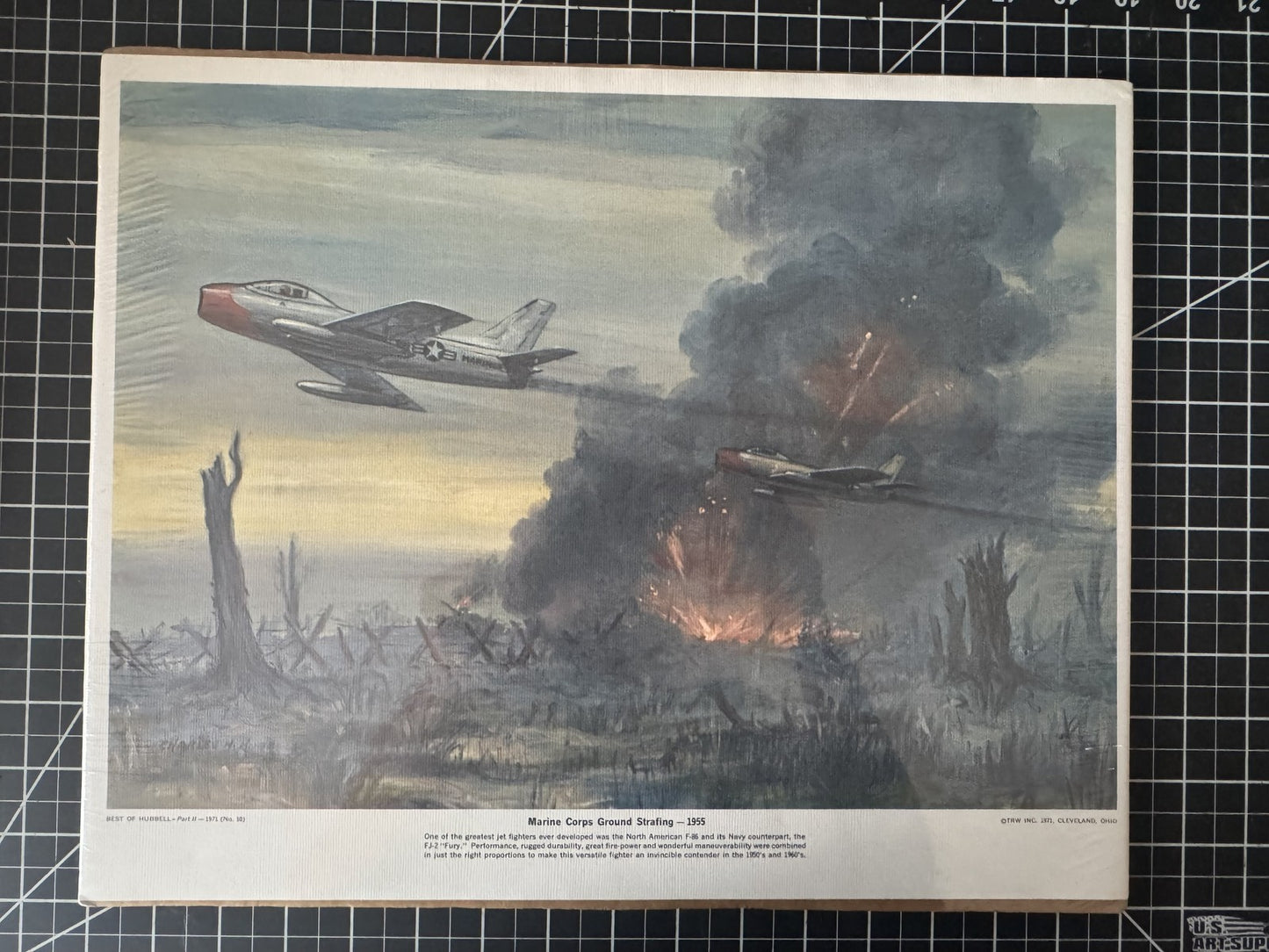 1971 "US Marine Corps Strafing - 1955" Hubbell War Print – 12.75" x 16"