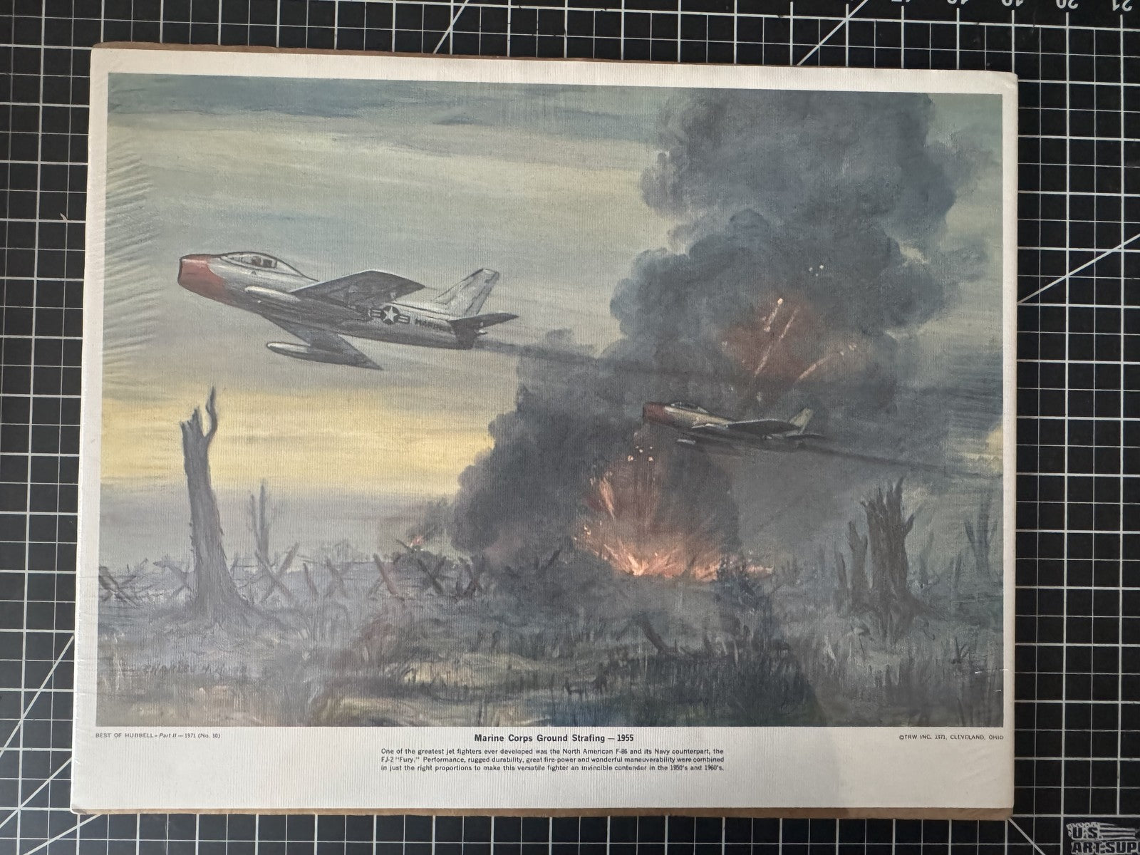 1971 "US Marine Corps Strafing - 1955" Hubbell War Print – 12.75" x 16"