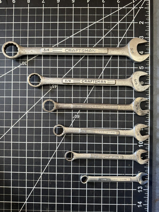 Vintage Craftsman Lot of 6 Combination Wrenches – SAE Sizes 3/4” to 11/32” – USA