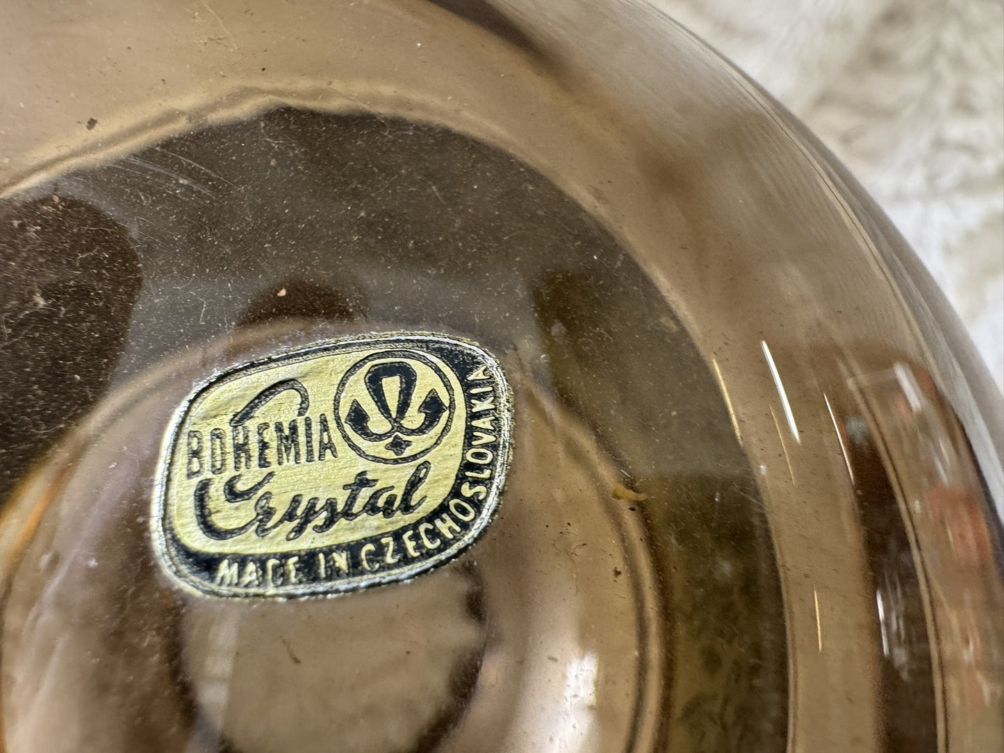 Vintage Bohemia Crystal Round Gold Vase – Etched Pheasants – Czechoslovakia