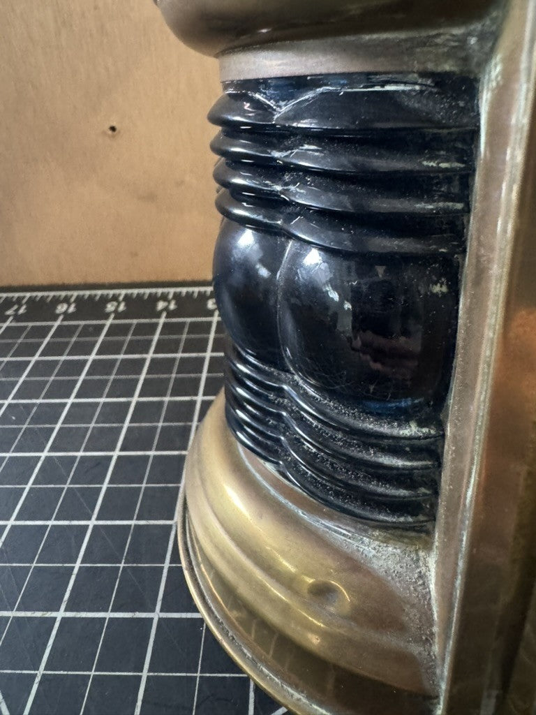 Antique Maritime Boat Lantern – Red & Blue Ship Oil Lamp – Triplex Trademark