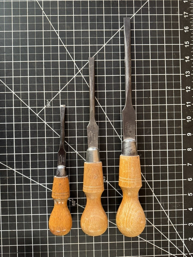 Lot of 3 Vintage “Clay” Sheffield England Woodworking Chisels – Wood Handles