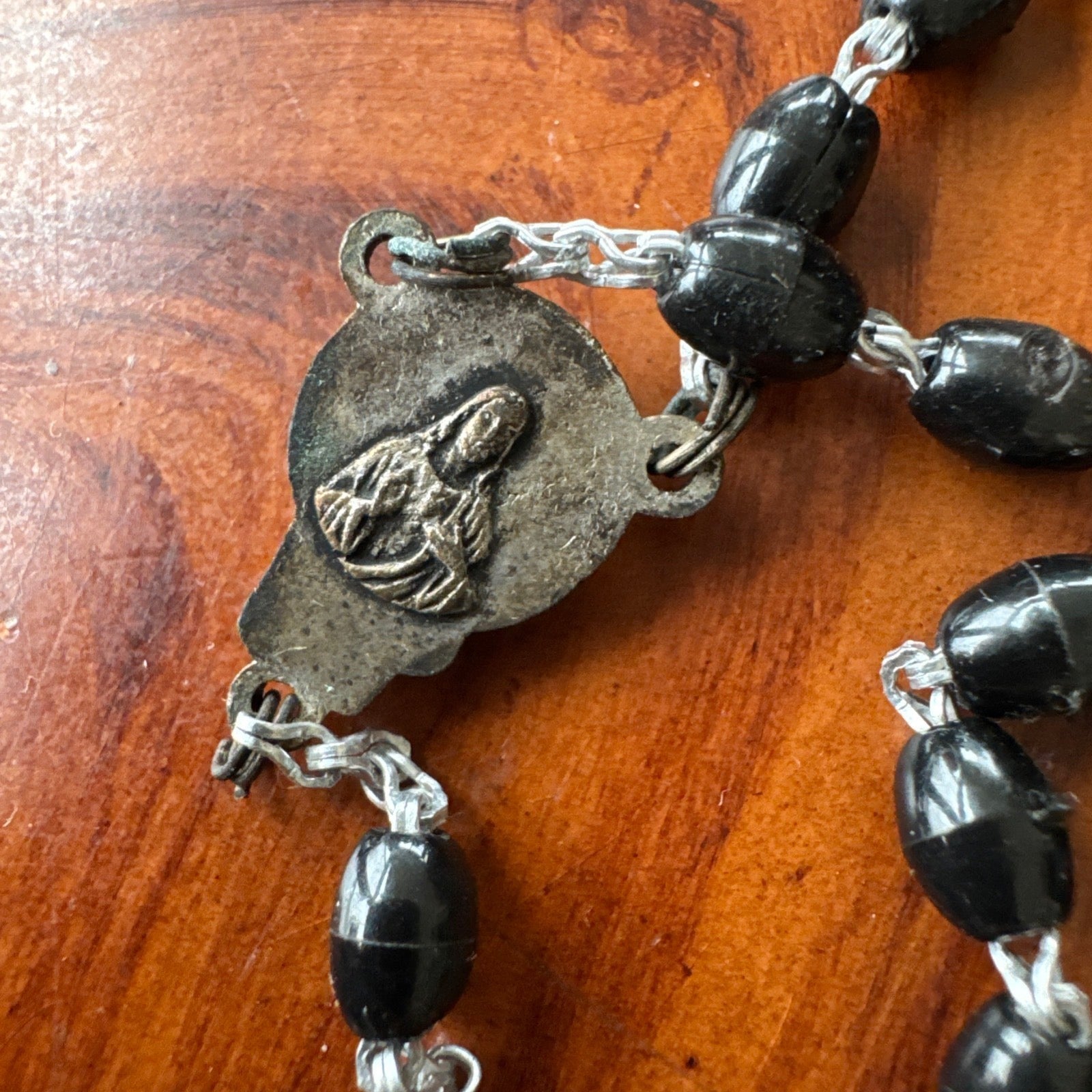 Vintage Black Bead Rosary Catholic Crucifix Religious Made In Italy