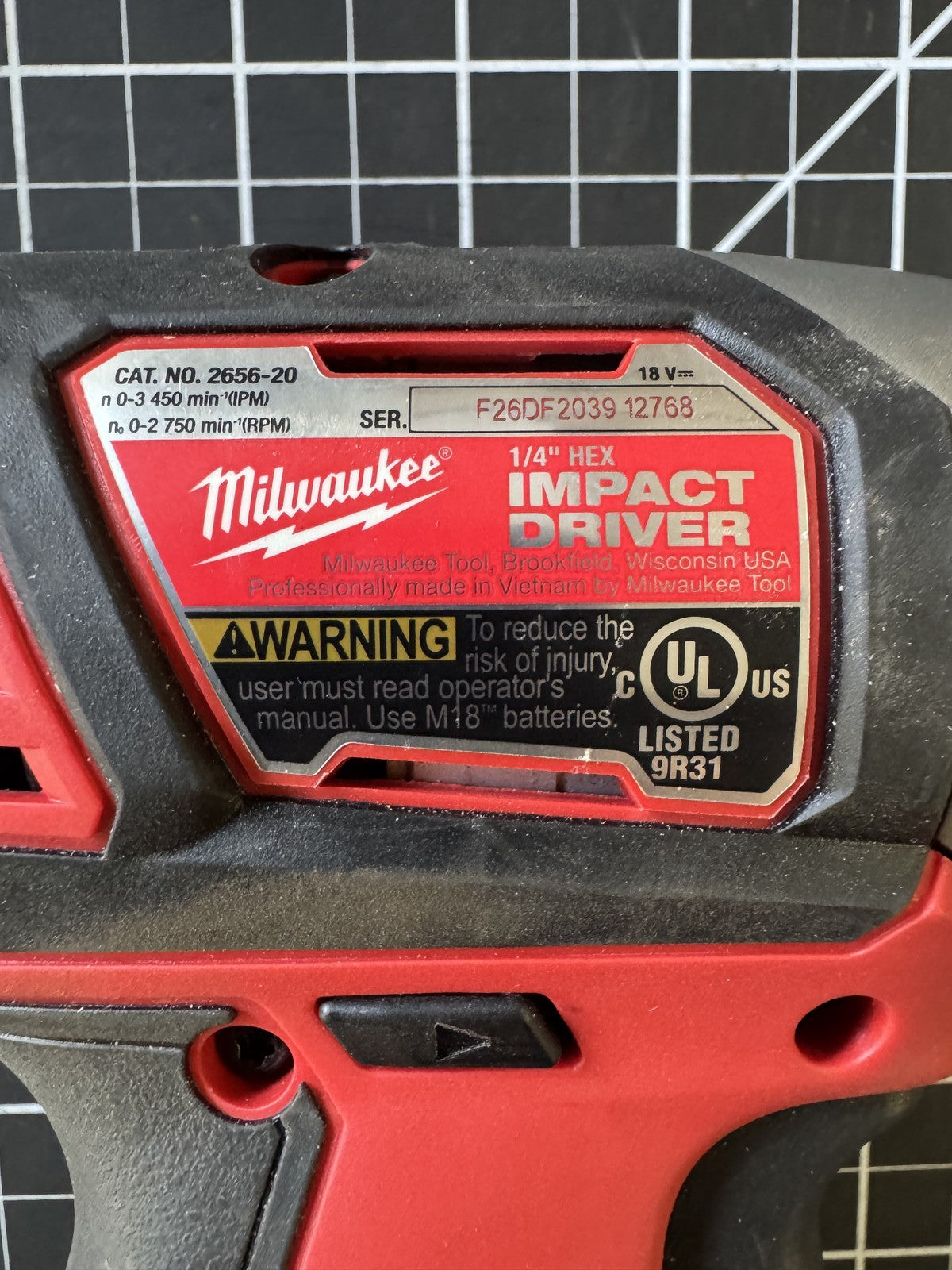Milwaukee 2656-20 M18 1/4" Hex Impact Driver 18V Li-Ion 1500 in-lbs Torque