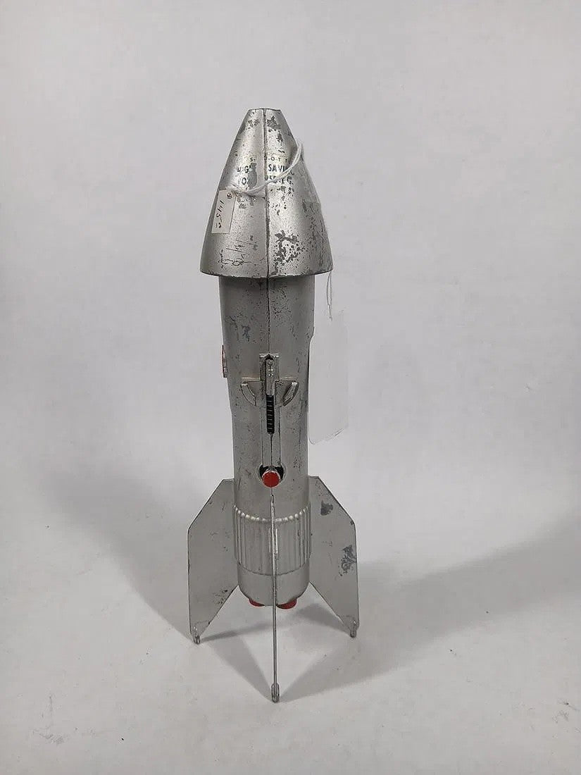 Vintage 1950s Astro Mfg. Berzak Creations Rocket Model Coin Bank – 12” – Space