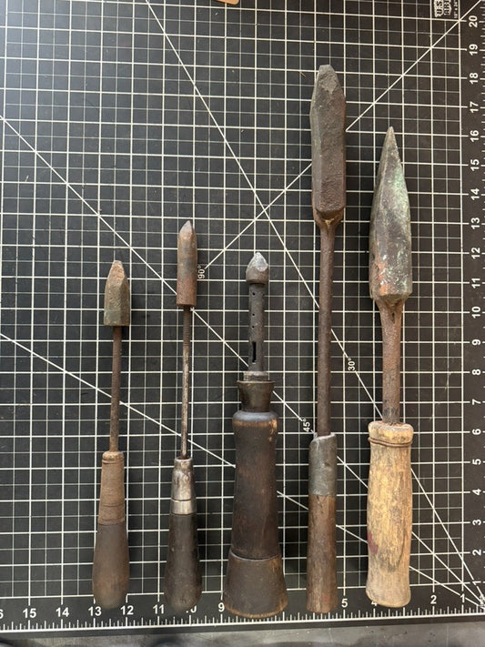 Lot of 5 Vintage Soldering Irons – Copper Heads & Wood Handles – Early Tool Lot