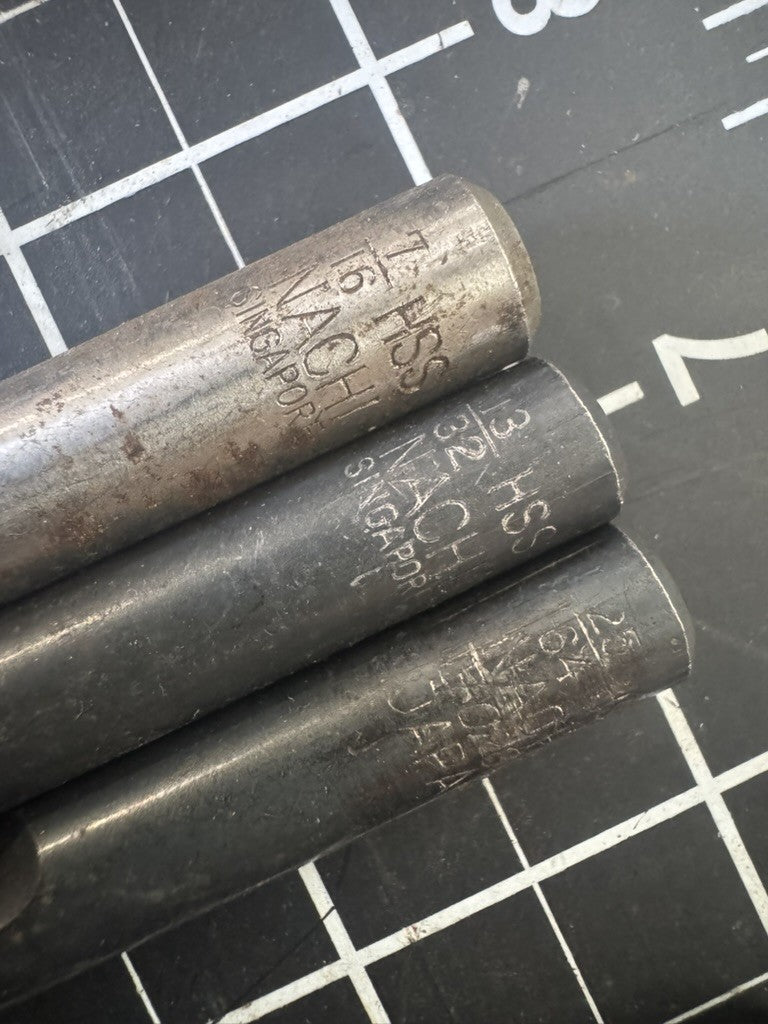 Lot of 11 Nachi HSS Drill Bits – Mixed Sizes – Japan & Singapore