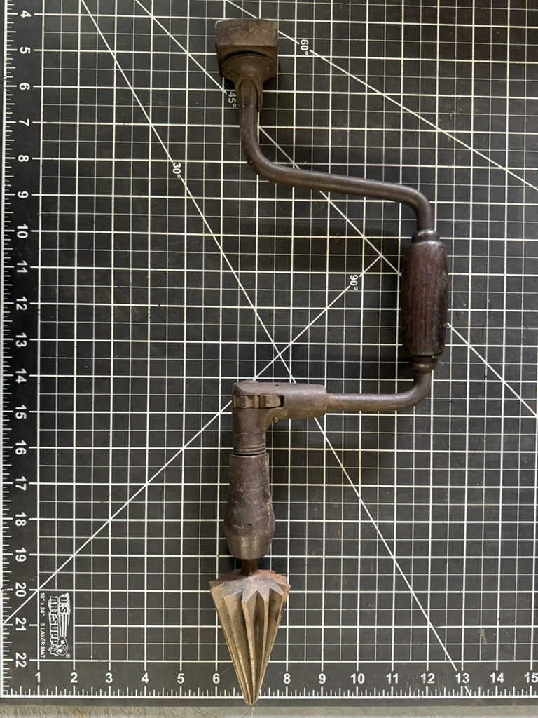 Vintage Hand Ratchet Bit Brace Drill w/ Spiral Flute Pipe Burring Reamer