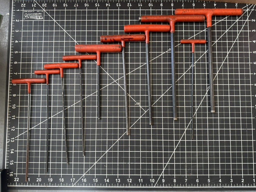 Vintage Hunter & Proto T-Handle Ball End Hex Key Set – Red Handles