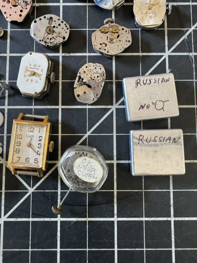 Lot of Vintage Watch Parts & Movements – Cases, Dials, Mechanisms – Russian