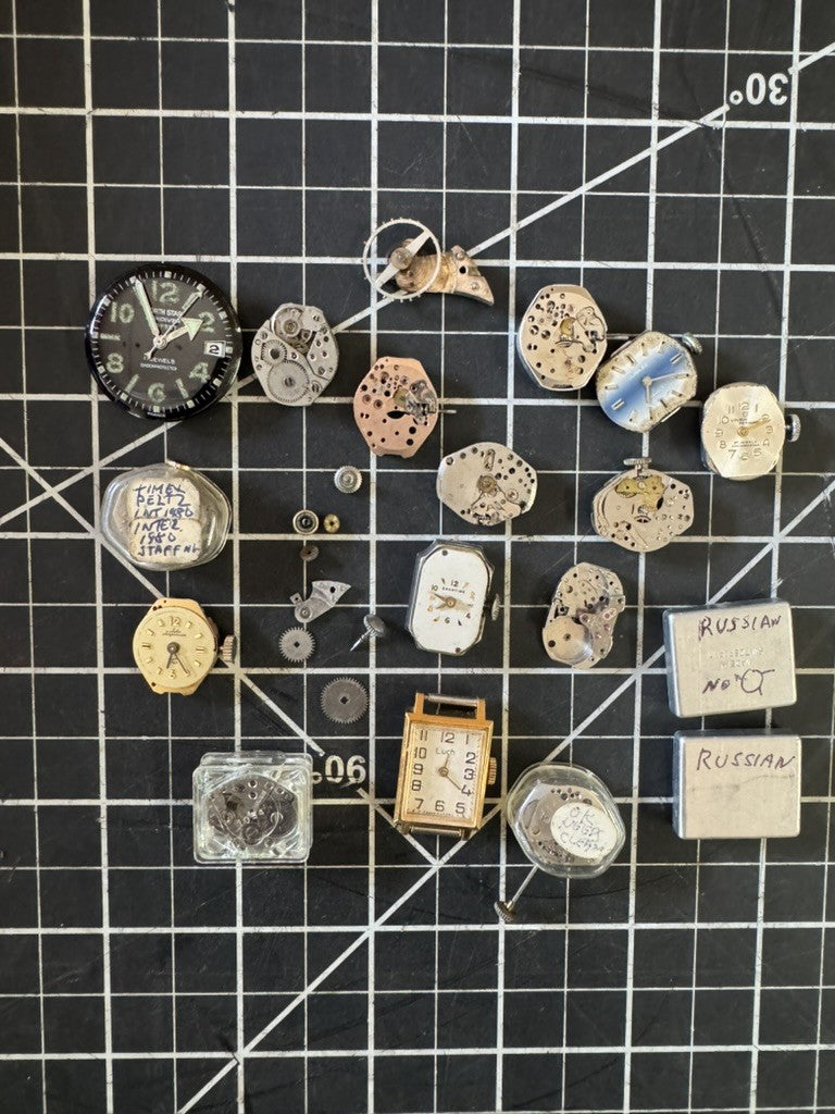Lot of Vintage Watch Parts & Movements – Cases, Dials, Mechanisms – Russian