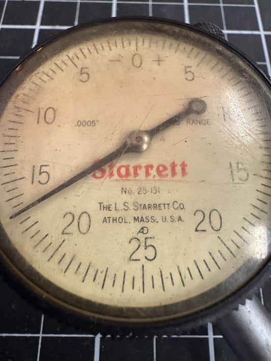 Starrett 25-131 Dial Indicator – .0005” Grad, .125” Range, Jeweled USA