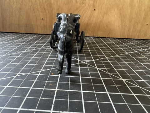 Vintage Cast Iron Goat Pulling Espresso Wagon Toy – 8” Long