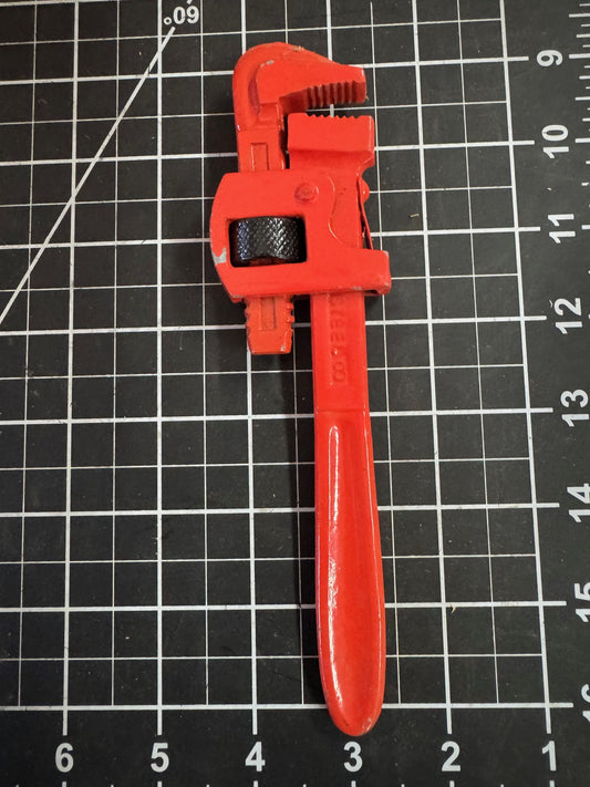 Vintage 8” Adjustable Wrench – Painted Orange, Unmarked Steel