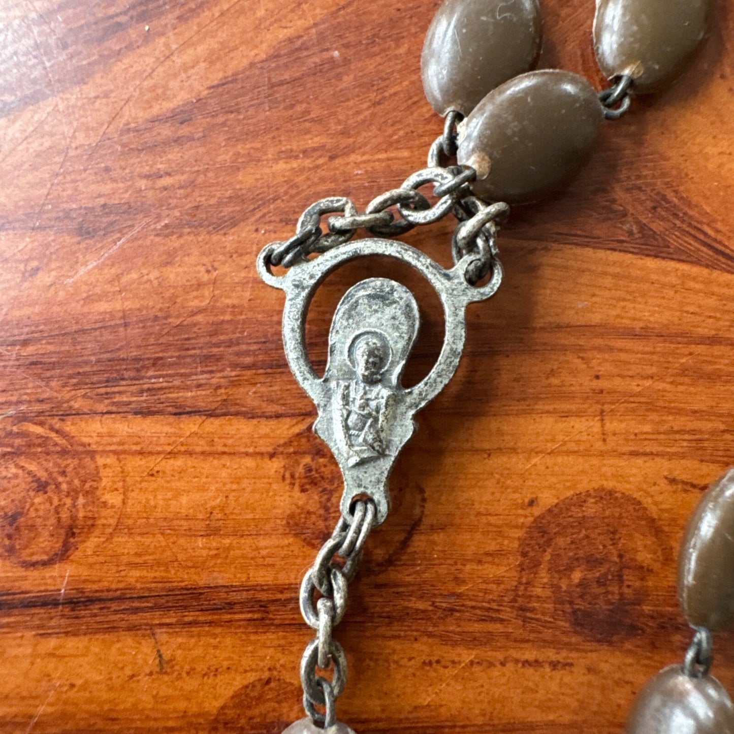 Vintage Catholic Religious Light Brown Rosary. Made In Italy