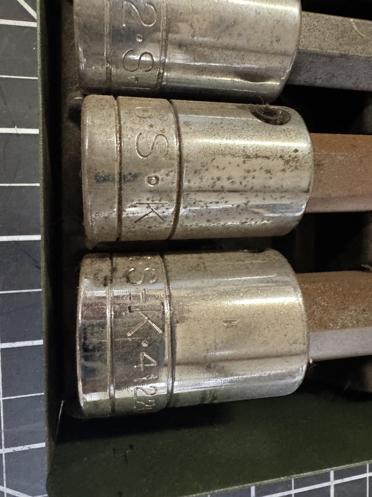 S-K 9pc Fractional Hex Bit Set – 3/8” & 1/2” Drive, Vintage w/ Original Tin