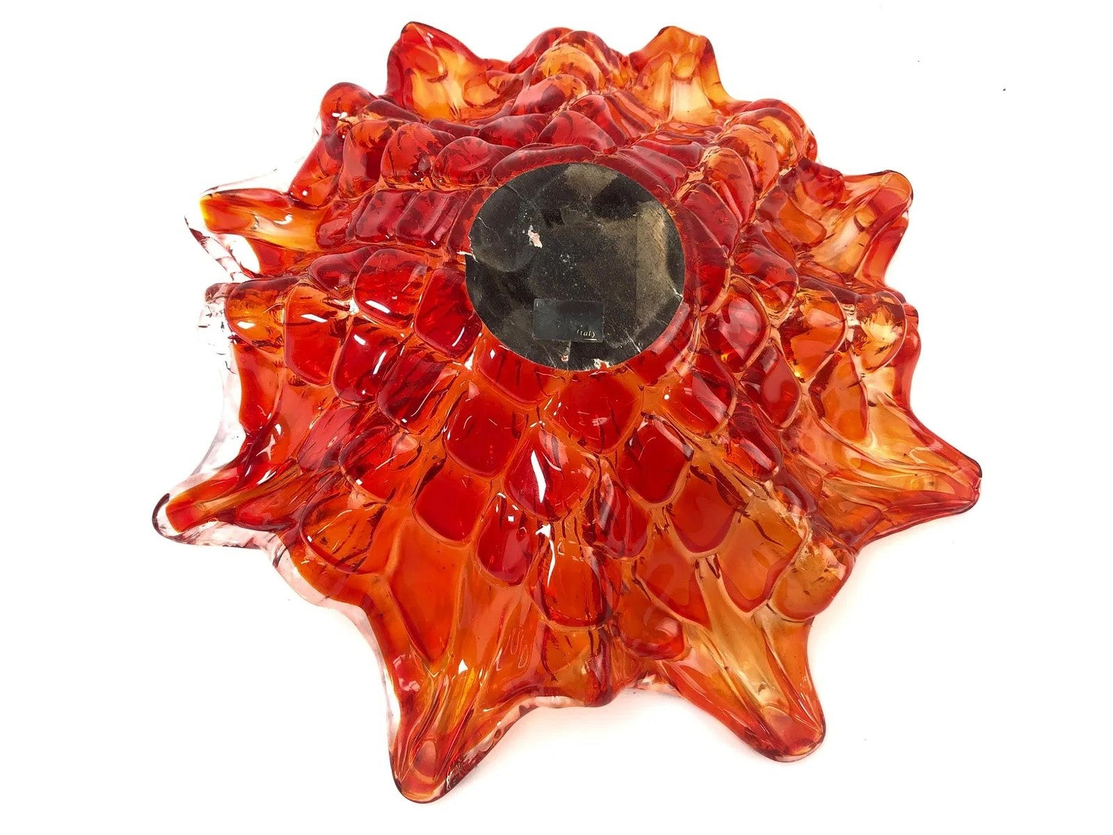Large Murano-Style Hand-Blown Art Glass Bowl – Orange & Red, Italy, 15 3/4”