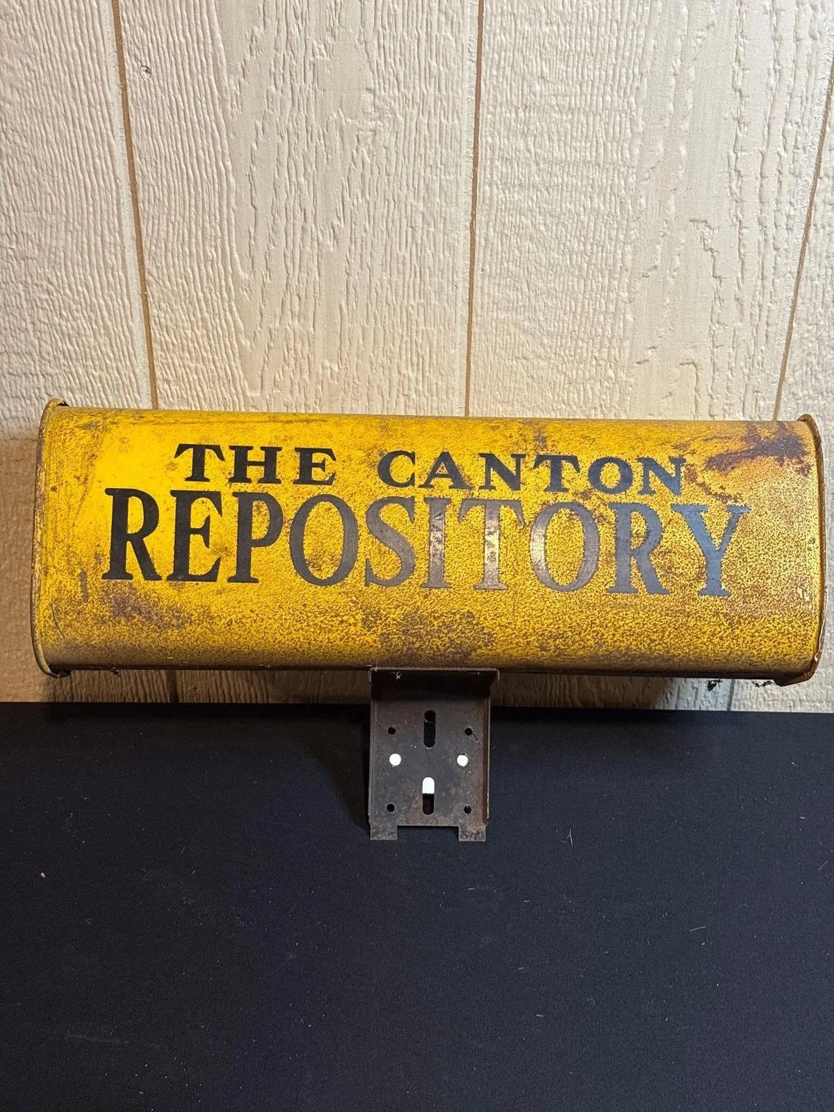Vintage Canton Repository Metal Newspaper Box – Yellow – With Mounting Bracket