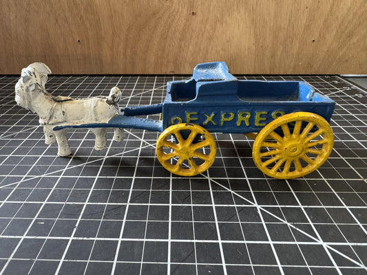 Vintage Cast Iron Express Goat Carriage Wagon Buggy Cart – Blue, 8”