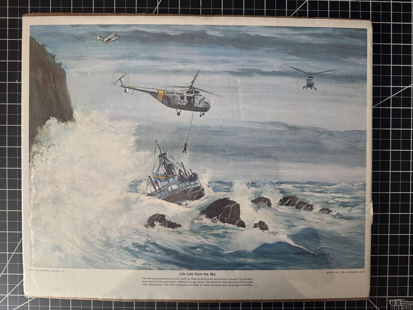 1970 "Life Line From The Sky" Military Art Print by Hubbell VTG USMC Aviation