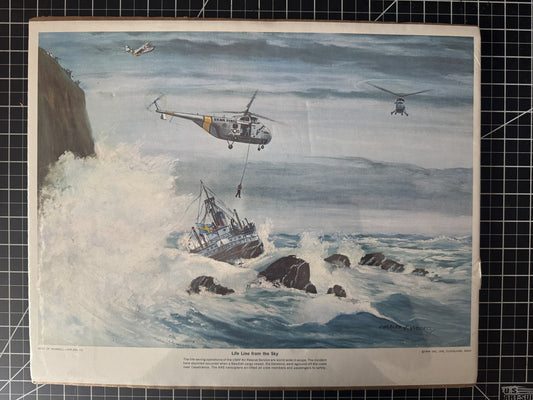 1970 "Life Line From The Sky" Military Art Print by Hubbell VTG USMC Aviation