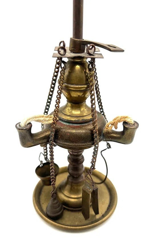 Antique Brass 3 Arm Lucerne Whale Oil Lamp w/ Dangling Tools – Rare Nautical
