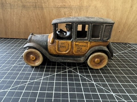 Vintage Cast Iron Yellow Cab Buick Flat Top Toy – Marked “Yellow Cab Co”